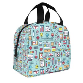 ZBDSKLEX Nurse Theme Lunch Bag for Women Insulated Tote Bag Reusable Cooler Lunch Box for Work Picnic Travel