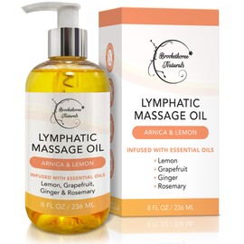 Lymphatic Massage Oil for Massage Therapy | 100% Natural Lymphatic Drainage Oil | Premium Quality with Arnica, Lemon & Ginger | for Post Surgery Recovery & Detox | 8oz by Brookethorne Naturals