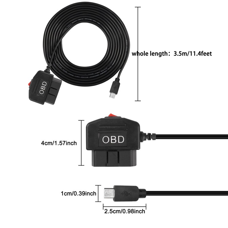 XMSJSIY OBD/OBD2 to Micro USB Power Cable for Dash Camera