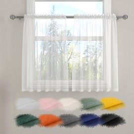 White Sheer Curtains 45 inches Long Sheers Living Room Voile Bedroom Kitchen Basement Linen Textured Window Curtain Panels Drapes Light Filtering Rod Pocket 2 Panels 52"x45"