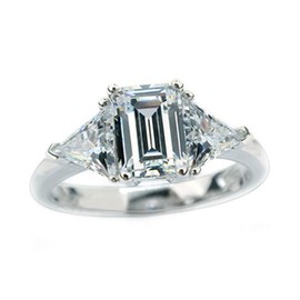 Genuine Silver 3CT NSCD Emerald Cut Diamond Ring for Women Engagement Jewelry (4.5)