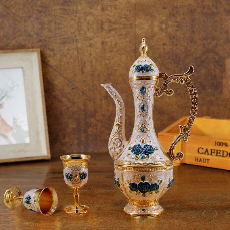 Turkish Coffee Cup and Tea Pot Set Including Teapot,Tea Tray,6