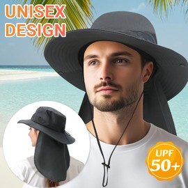 NPQQUAN Sun Hats for Men Women with Neck Flap UPF 50+ UV Protection Wide Brim Bucket Hat Safari Hiking Fishing Hats Brown（Neck Flap）