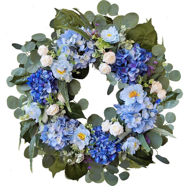 WANNA-CUL 24 Inch Spring Hydrangea Wreaths for Front Door,Valentines Day