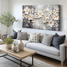 White Flower Pictures Wall Art for Bedroom - Floral Wall Decor for Office Women - Girls Wall Decor for Bedroom Size 24" x 48"