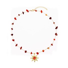 KOFISNI Crystal Sun Necklace for Women 18K Gold Plated Sun Pendant Necklace Natural Stone Crystal Choker Necklace Healing Crystal Necklace Christmas Trendy Jewelry For Women (Red)