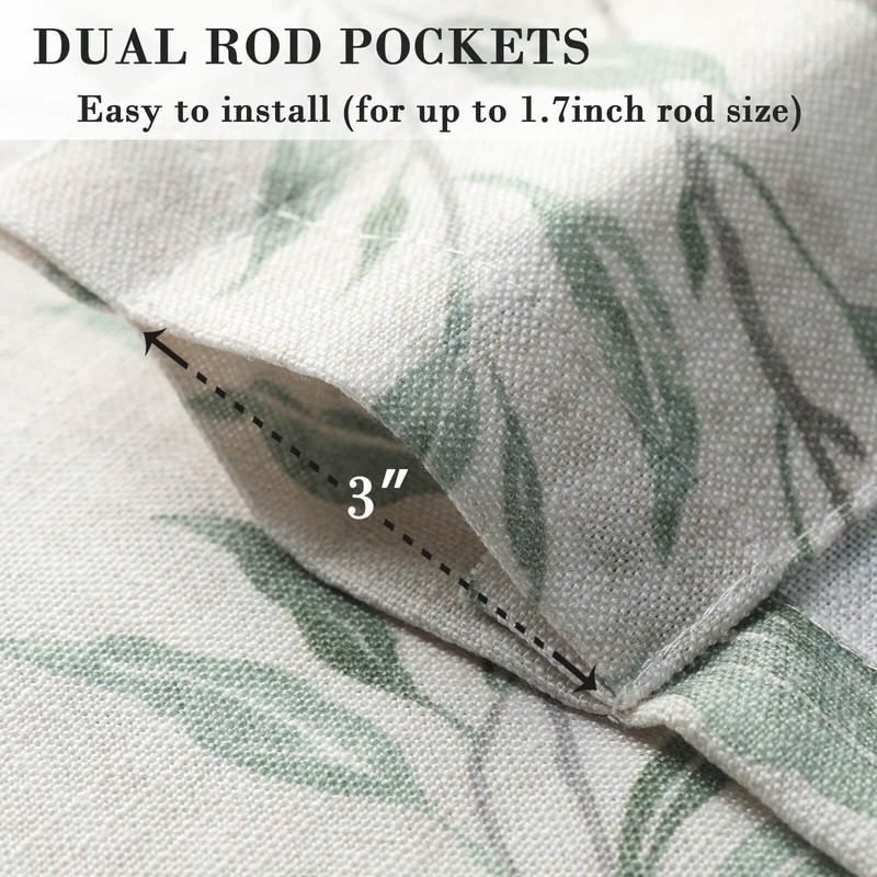 VOGOL Ajustable Curtain Valance, Nature Green Leaf Pattern Soft Touch