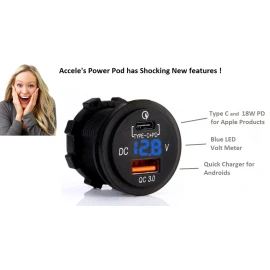 Accele's All in one Fast Chargers w/Built-in Dual C & USB Ports Androids & Apple