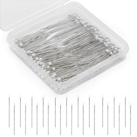 Doxiru 200 Pcs Pearl Pins, 32mm Pearl Pins for Flowers Long Straight Needles with Sharp Tips Sewing ppns with Plastic Box for Quilting, Jewelry Making