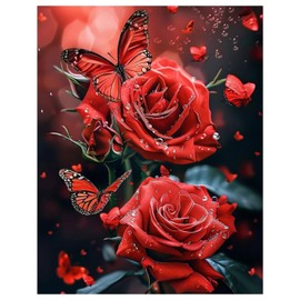 Rose Diamond Painting Adult Red Rose Diamond Painting Full DIY Diamond Art Painting Embroidery Set Home Wall Decor Gift 30 x 40 cm