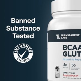 Transparent Labs BCAA Glutamine - 8000 mg of BCAA Powder Per Serving with L Glutamine for Post Workout Recovery, Muscle Growth, & Increased Endurance 