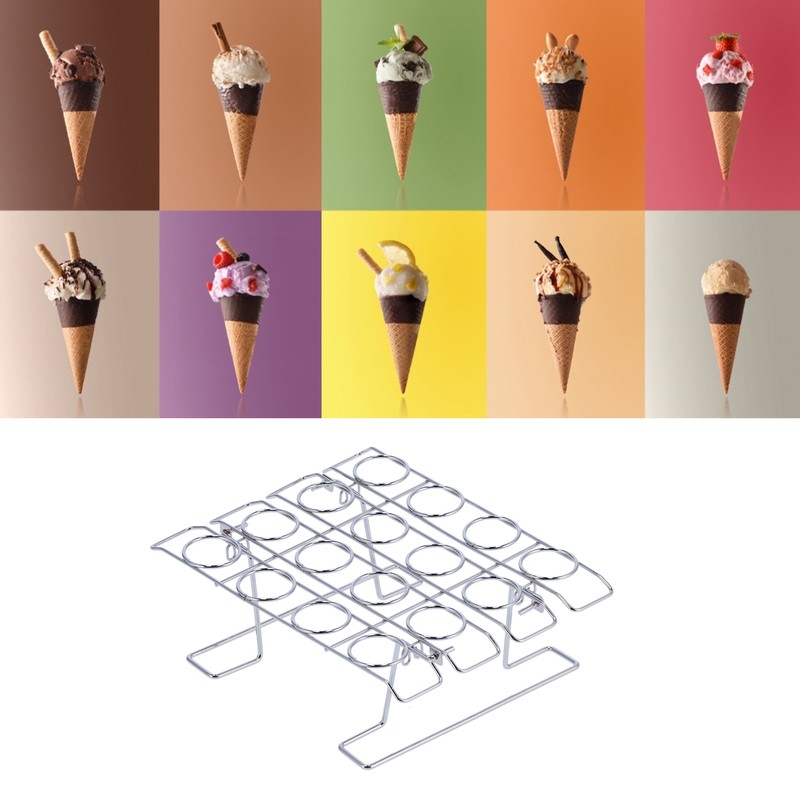 16-Hole Folding Baking Rack Ice Cream Rack Stand Cone Cupcake