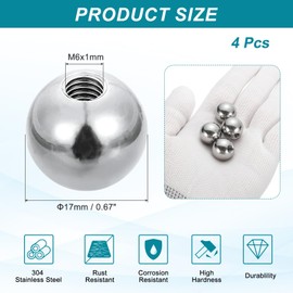 PATIKIL 4pcs M6 x 17mm Ball Nuts Knob, 304 Stainless Steel Round Solid Silver Light Fixture Decorative Screw Cap Cover Machinery Hardware