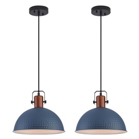 ALAISLYC 12 Inch Blue Pendant Lights Hammered Matte Pendant Lights for Kitchen Island Industrial Farmhouse Adjustable Height Dome Hanging Light Fixtures for Barn, Dining Room 2 Packs