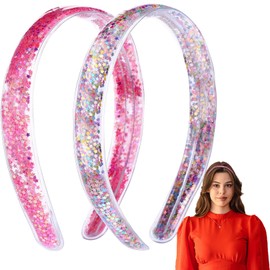 Glitter Headbands for Girls Women,2Pcs Cute Head Bands Sequin Glitter with Teeth Headwear Birthday Party Elastic Headpiece Girls Hair Styling Accessories for Christmas Wedding Birthday Party Supplies