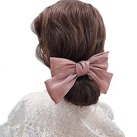 Hair Bows with French Barrette Clip for Hair Chiffon Bow Barrettes Hair Clips for Women Girls Satin Solid Handmade Hair Ribbons for Women Pink Large Hair Clip Bows