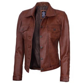 Decrum Classic Leather Coats For Women - Leather Jacket Womens Casual | [1318873] Ferndo Trckr Cognc, M