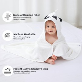 HAHASHOW Boys Girls Bamboo Viscose Hooded Bath Towel, Hand Towel with Cute Animal Design, Large and Absorbent Toddler Towels for Newborns, White Panda Infant 75 x 75 cm