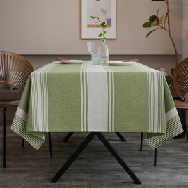 ArtBud Burlap Cotton Linen Table Clothes Farmhouse Tablecloth Striped Picnic Table Cover Heavy Fabric Table Top Coffee Kitchen Décor Green Rectangle 55"×84"(6-8 Seats)