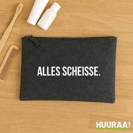 Huuraa Kulturbeutel Alles Scheisse Schriftzug Geschenk 1 Liter Charcoal Filz Alles Scheisse Geschenkidee