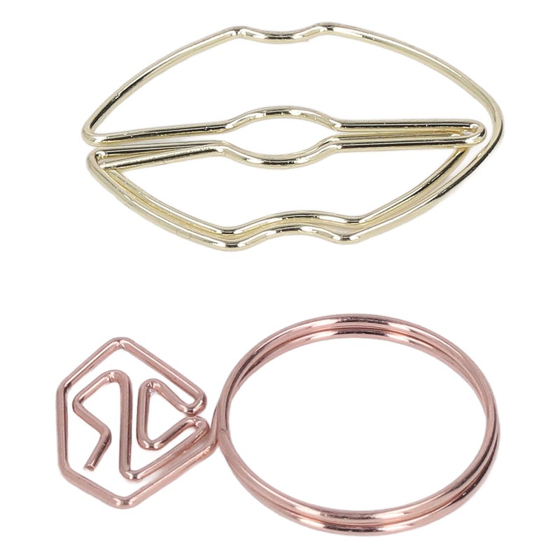 100pcs Metallic Paper Clips Lips Diamond Rings Shape Nonslip Portable