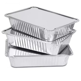 Large Aluminium Foil Containers With Lids (8" x 4.5" x 3"), Pack of 6 Large Disposable Foil Food containers Deep Steam Pan and Oven Buffet Takeaways Trays Container for Catering Baking Roasting