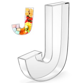Uiifan 10'' Acrylic Letter Box Form Tray Display Fillable Letter Charcuterie Box Acrylic Candy Dish for Birthday Party Reusable Plates for Food, Not Include Lid(Clear,Letter J)