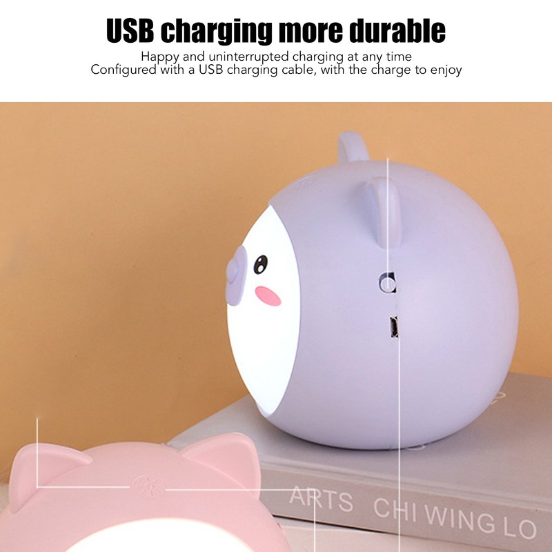 Cute Pig Night Lamp Stepless Dimming 3 Levels Brightness USB