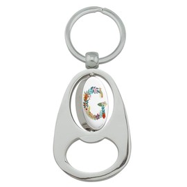 GRAPHICS & MORE Letter G Floral Monogram Initial Keychain Chrome Metal Spinning Oval Bottle Opener