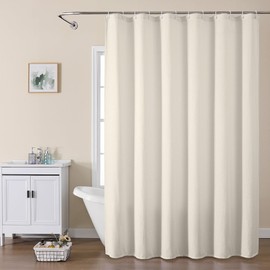 OVZME Cream Shower Curtain Set, Waffle Textured Heavy Duty Fabric Shower Curtain for Bathroom, Luxury Hotel Weighted 230GSM Bath Curtain with 12 Plastic Hooks, Machine Washable, 72x72