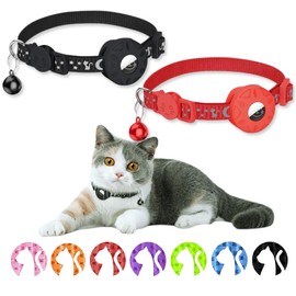 AlxMuNao Airtag GPS Cat Collar Collar Pet Safety Collar Sturdy and Durable and Added Light Reflective Design Anti-Loss Collar Adjustable with Bell Note: This Product Does not Include AirTag. (Black)
