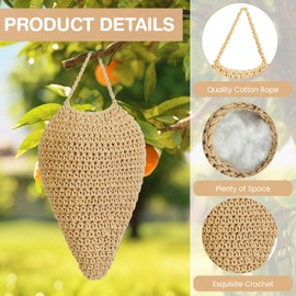 LAIAMER 4 Pack Large Crochet Wasp Nest Deterrent Hanging Fake Nest Wasp Nest Decoy Hanging Wasp Deterrent Wasp Deterrent for Outdoor Hanging Crochet Wasp Nest Decorations for Patio and Eaves