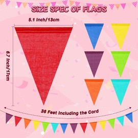 Jutevo 112 Flags/72ft Pennant Banner Flags Garland, Triangle Banner Pennant Flags on a String, Rainbow Burlap Pennant Banner Garland Bunting Banner for Outdoor Birthday Party Decorations Rainbow