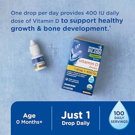 Mommy's Bliss Vitamina D en Gotas Orgánica 3.24 ml para Bebé y toda la Familia. Crecimiento. 1 Gota al Día. Producto Natural y Orgánico. Frasco fácil de administrar.