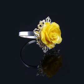ARTIBETTER Napkin Rings 10pcs Rose Napkin Ring Napkin Buckle Circle Serviette Holder for Table Decorations, Wedding, Dinner, Party, DIY Decoration- Yellow