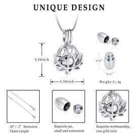 Cremation Jewelry Urn Pendant Necklace with Hollow Urn Cremation Jewelry for Ashes Lotus Flower Shape