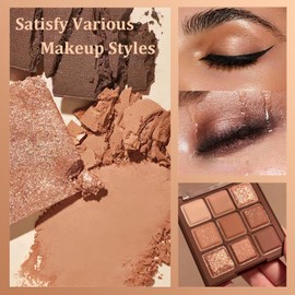 Brown Eyeshadow Palette - 9 Matte & Shimmer Shades, Nude Gold Hues. Highly Pigmented, Multipurpose Cream Shadows for Eyes, Bronzer & Contour. Long-Lasting, Blendable Formula