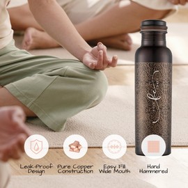 FOLK CRAFT Pure Copper Water Bottle - 32 oz - Indian Handmade Copper Bottle for Drinking Water at Travel, Hiking, Gym, Office, Outdoor - Antique Engraved