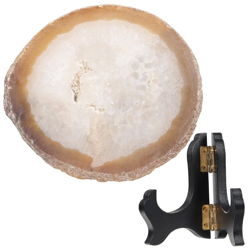 Nupuyai Artistic Print Natural Agate Slice with Wooden Stand for
