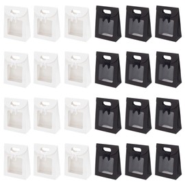 NBEADS 24 Pcs Gift Bag with Clear Window, Black White Kraft Paper Bags Stand up Gift Bag with Handles Bowknot Decorative Gift Wrap Bags for Valentine's Day Christmas 6.3x4.7x2.4inch