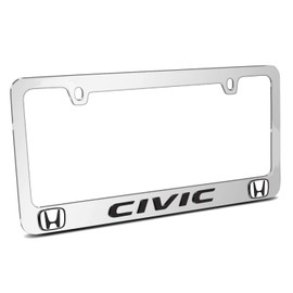 iPick Image Made for Honda Civic Dual Logo 3D Embossed Letters on Mirror Chrome Metal License Plate Frame