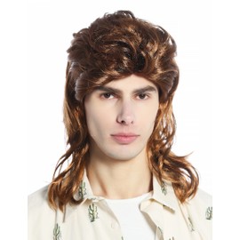 WIG ME UP - 210162-P6 Women's Men's Carnival Fancy Dress Mullet 80s Proll Brown Toupeed Wavy Wig