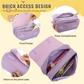 Kouxunt Pencil Case for Kids Girls, Large Capacity Cute Decompression Pencil Pouch for School Elementary Students (Cat Purple)
