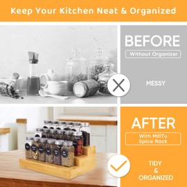 MillTu Bamboo Spice Rack Organizer for Cabinet 3 Tier Countertop Step Spice Shelf for Kitchen Storage and Organizer (2 Pack, Cabinet)
