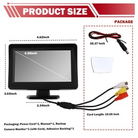 LCD Backup Camera Monitor Only,4.3" Backup Camera Screen with 160° Adjustment & Auxiliary Parking Lines Designed to Assist You in Parking,Color Back Up Cameras for Cars Monitor