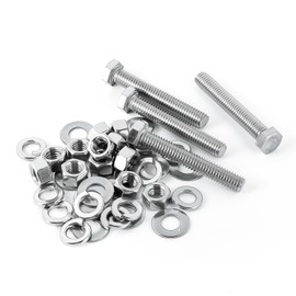 (8Set) 3/8-16x1-1/2 Complete Set Hex Head Screw Bolts,Nuts,Fender Flat washers,Split Lock Washers,Fully Threaded, Stainless Steel 18-8（304）, Bright Finish.