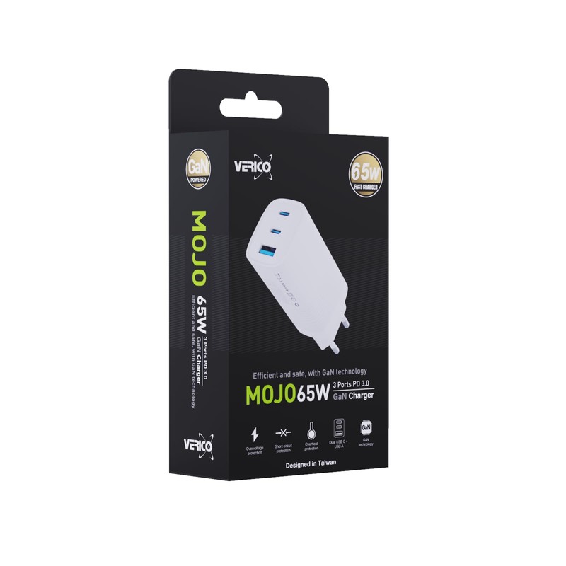 VERICO Power MOJO GaN 65W, 3 Port Charger, Power Supply,