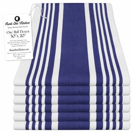 Aunti Em's Kitchen Designer Hand and Kitchen Dish Towels Woven from 100% Responsibly-Farmed, Thick, Luxurious Cotton, Oversized 20 x 30 inches, One Half Dozen, Blueberry Stripe