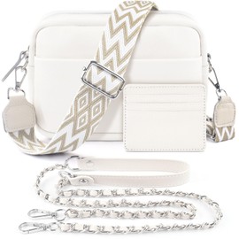 BROTOU Crossbody Bag for Women Leather Handbag & Shoulder Bag with Adjustable Wide Strap, Chain Strap & 3-Slot Card Holder, Camera Cross Body Bag (White)