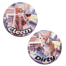 Cat Dishwasher Magnet Clean Dirty Double-Sided Funny Dishwasher Clean Dirty Magnet Dishwasher Magnet with Cat for Kitchen Fridge Laundry Room